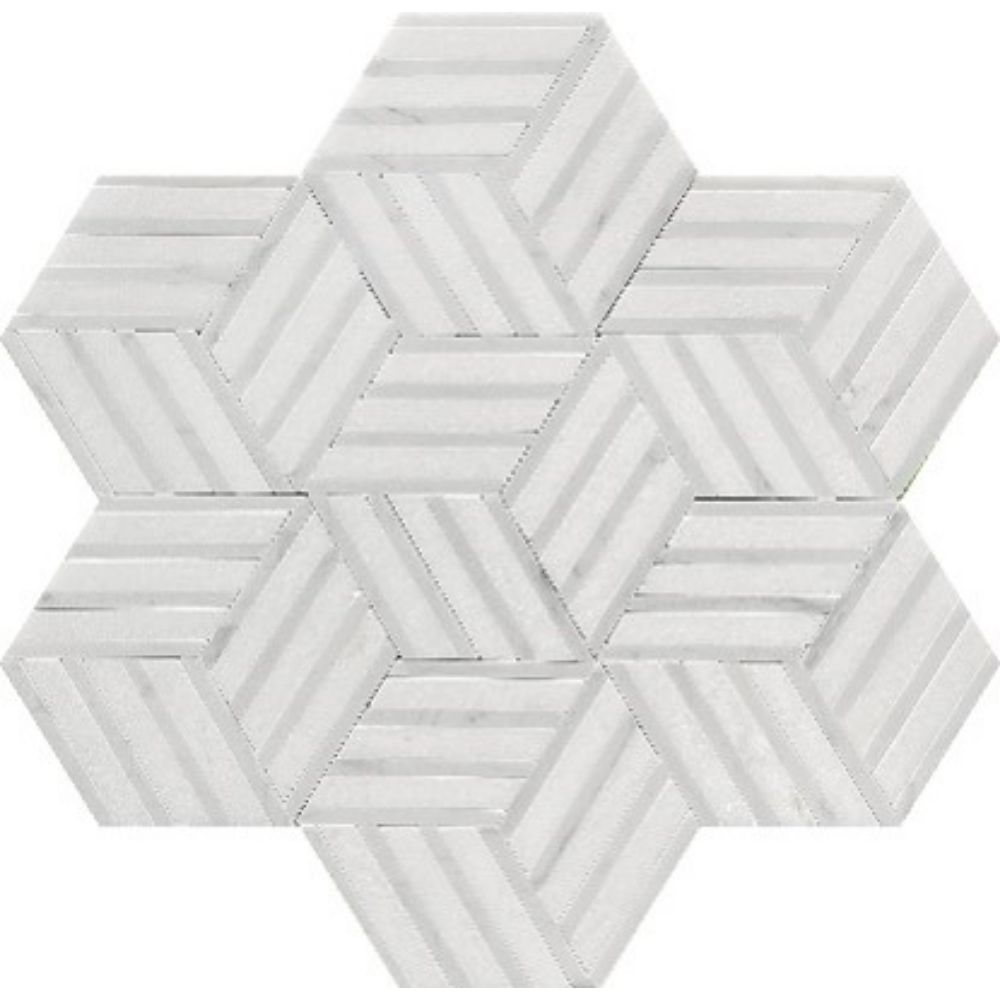 Belluno Designs RYA-1000 Rya 5" x 5" Hexagon Mosaic Thassos White with Bianco Carrara